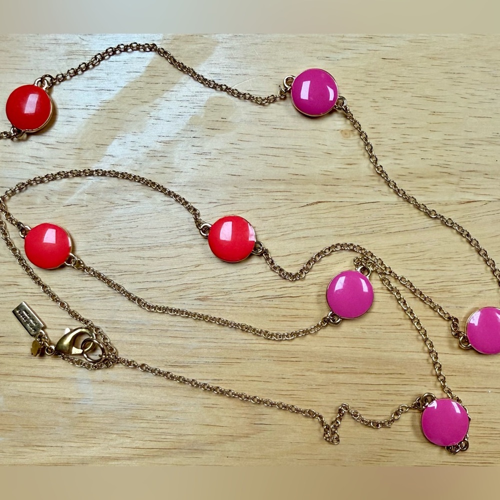 Kate Spade Pink & Orange Circle Reversible Gold Tone Necklace